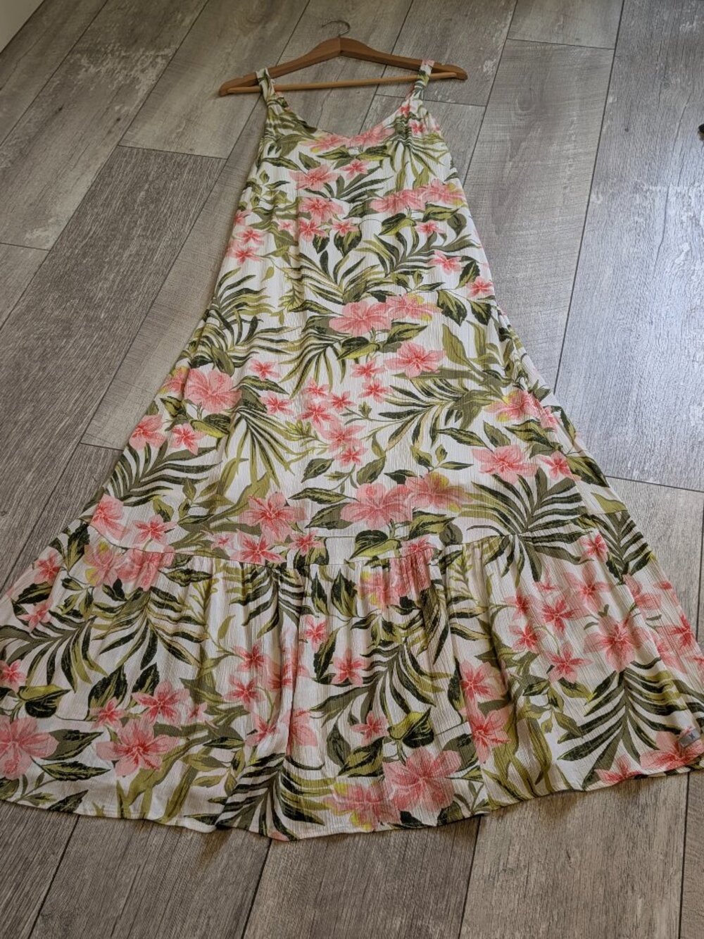 Hurley Pink Green Tropical Floral Empire Sleeveless Maxi Dress S Coastal Resort - Picture 7 of 15